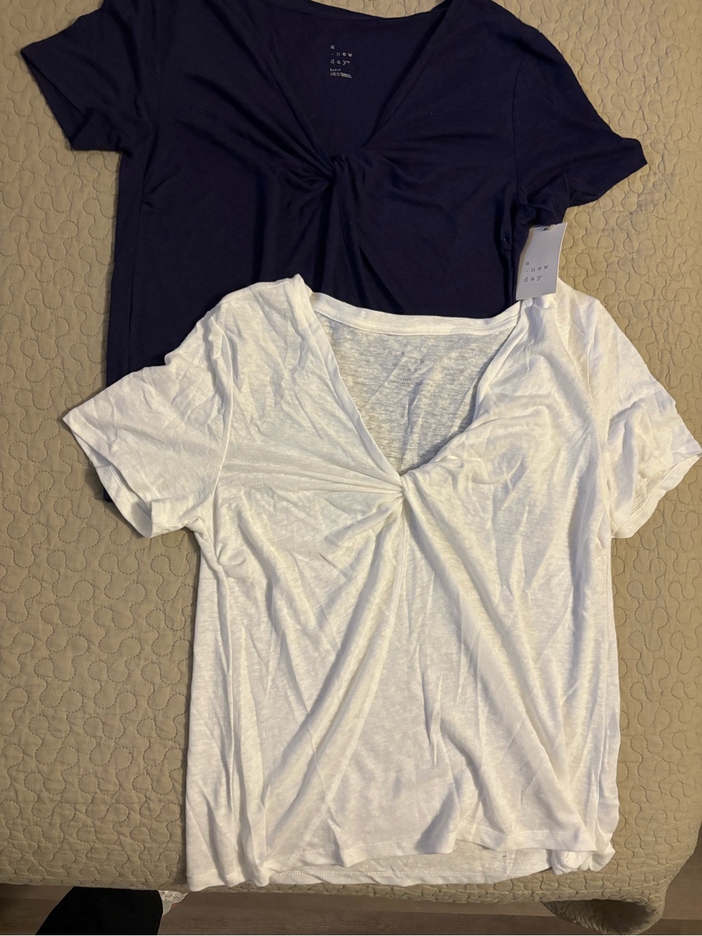 2 pk Bundle Twist Front Short Sleeve Tee Pair - Navy & White